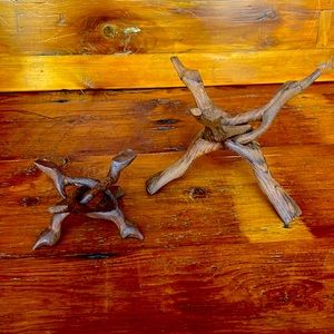 🪴 Set Vintage Interlocking Wood Plant Stand